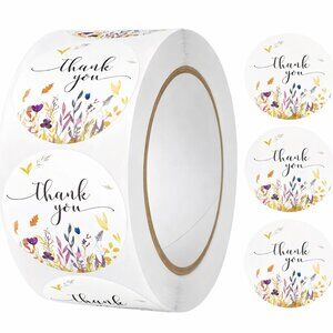 500ct Thank You Floral Round Stickers, 1 inch